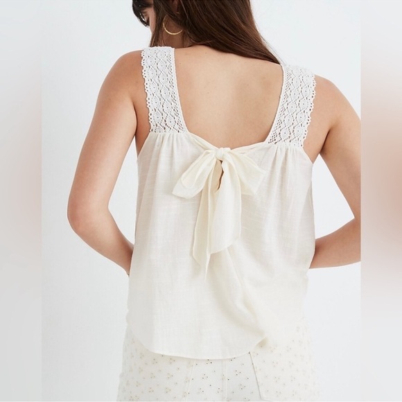 Madewell Tops - Madewell Cream Crochet Strap Top with Bow Back
